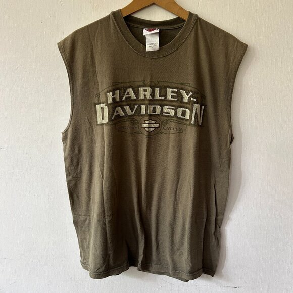 Harley Davidson Sleeveless T-shirt Mens Large Green Ft Wayne Indiana - Picture 1 of 5